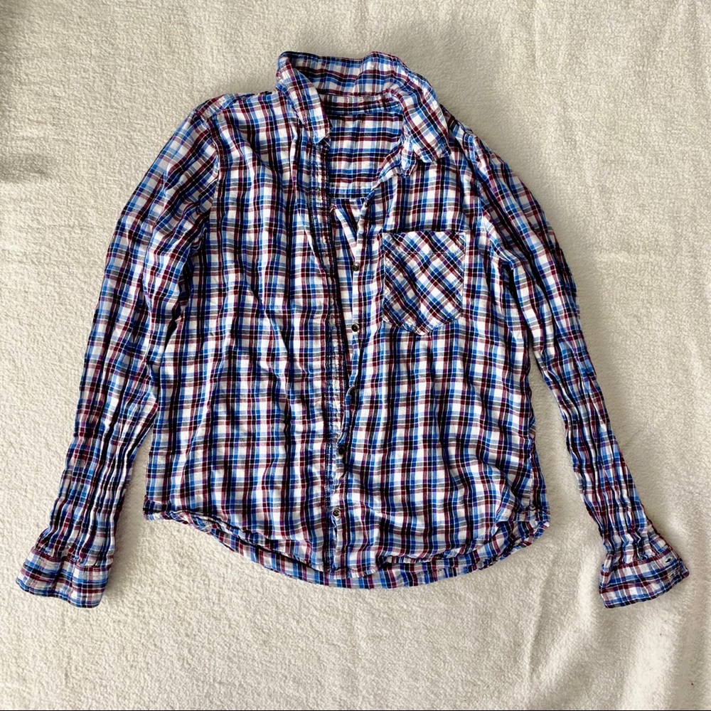 Cute maroon/blue button-up flannel shirt sz S-M